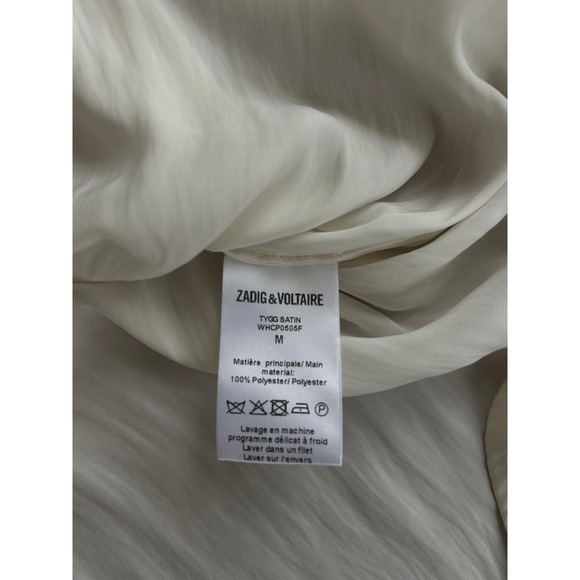 Zadig & Voltaire Tygg Satin Ruffle flounce Blouse White Womens Size M Luxury - Picture 5 of 8